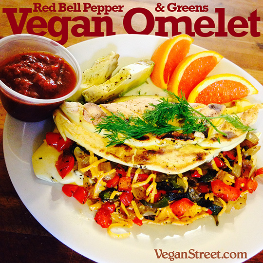 Red Bell Pepper & Greens Vegan Omelet