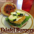 Falafel Burgers with Homemade Harissa & Tahini