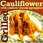 Grilled Cauliflower with cashew cheese squiggles