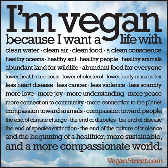 I'm vegan because I want a life with...