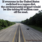 If everyone in the US switched to a vegan diet, it would be like taking 60 million cars off the road.