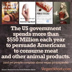 The US government spends more than $550 Million each year to persuade Americans to consume meat and other animal products.