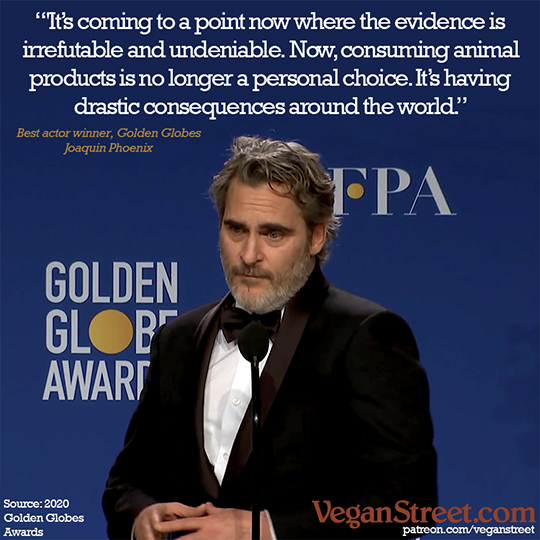 Vegan messages stand out at the Golden Globe Awards